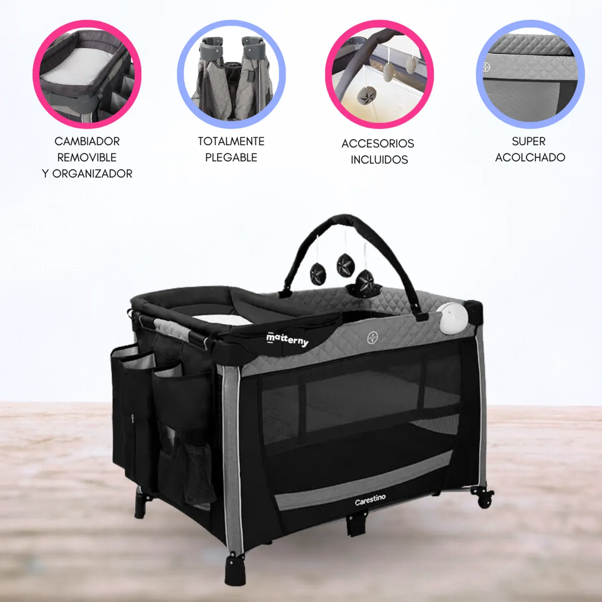 CARESTINO - Cuna Corral Plegable «GENOVA» Black