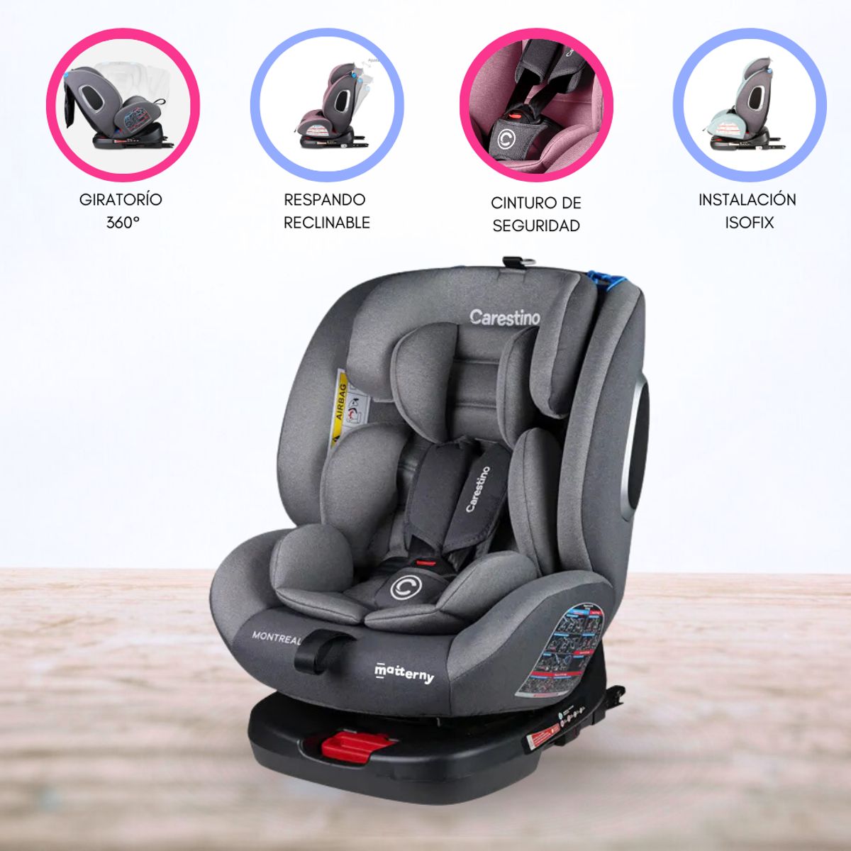 CARESTINO - Silla De Auto Giratorio 360º »MONTREAL» Gray