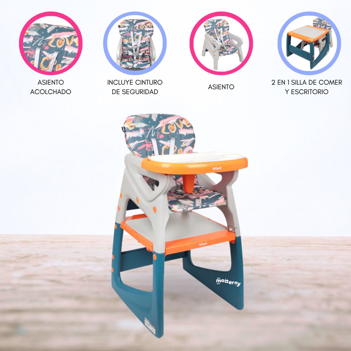 INFANTI - Silla de Comer Escritorio 3 en 1 »SIT UP PLUS» ORANGE