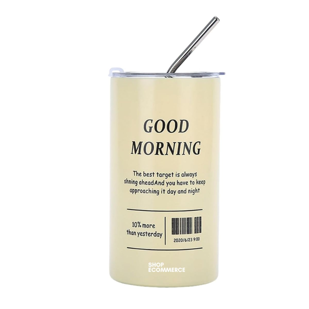 GENERICO - Taza de acero inoxidable con pajita 600ml