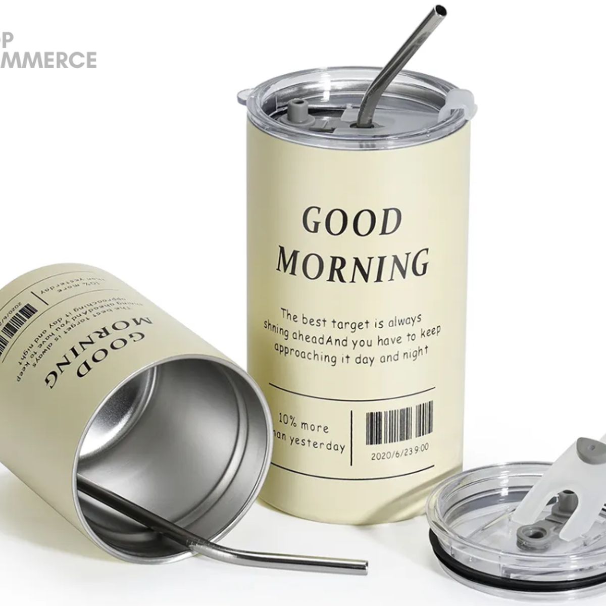 GENERICO - Taza de acero inoxidable con pajita 600ml