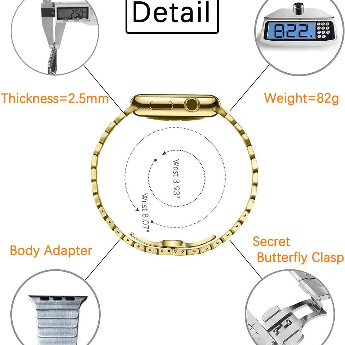 GENERICO - Correa De Acero Slim Apple Watch 49mm - Dorado