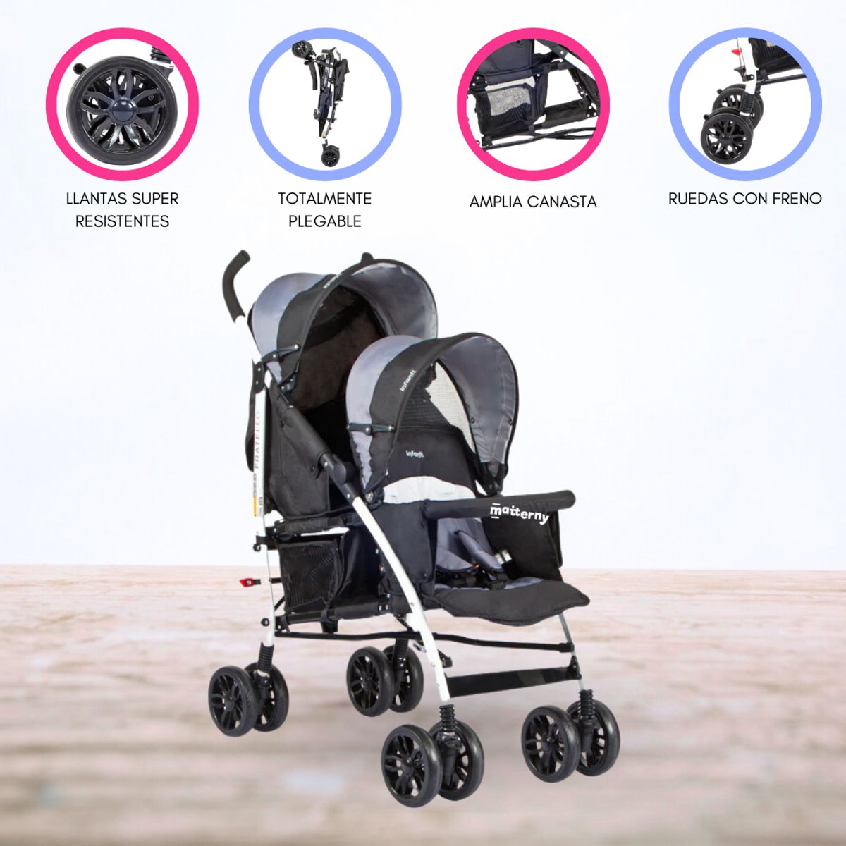 INFANTI - Coche Cuna Mellicero »DUO FRATELLO COUNTOUR» Black
