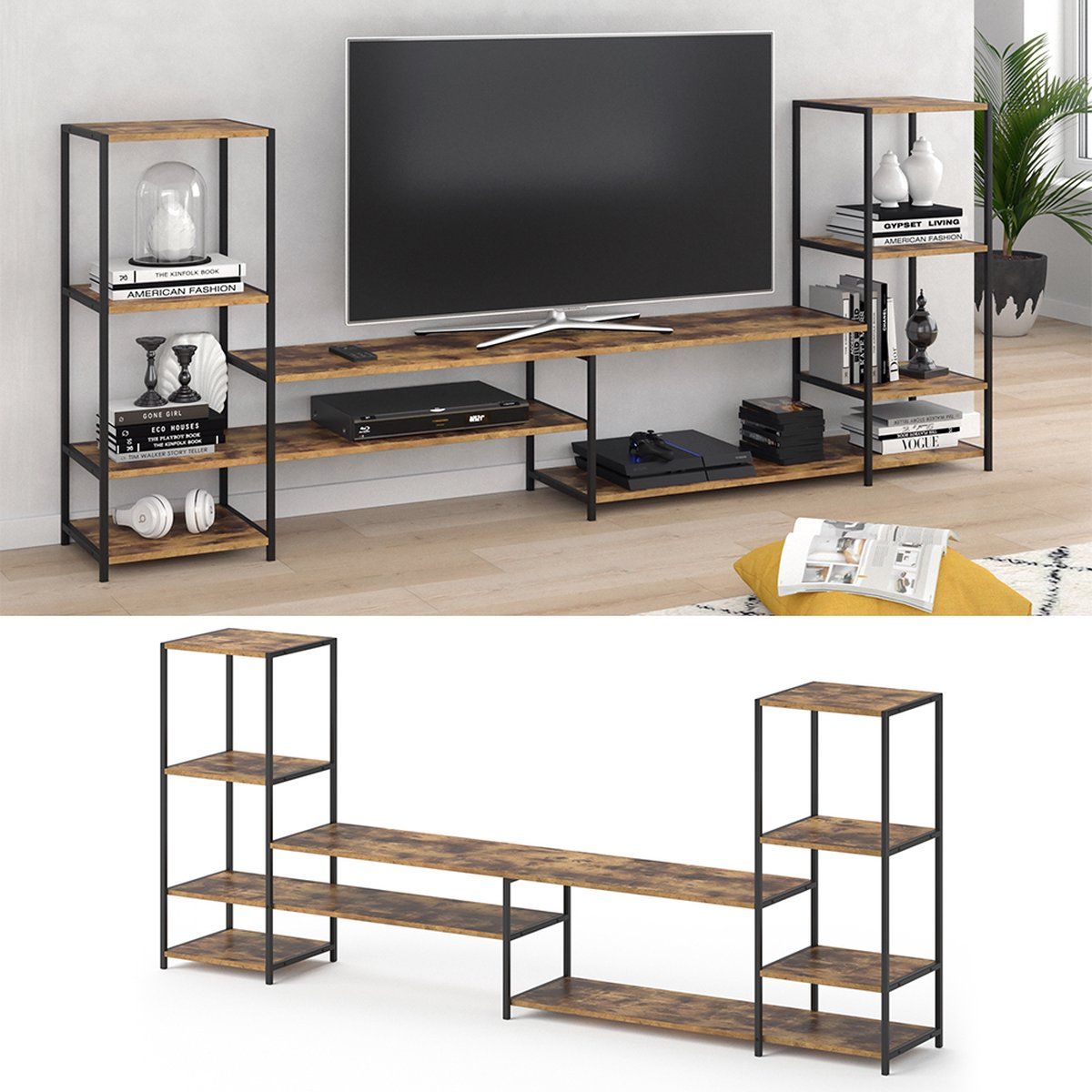TU MESITA - Mueble de TV Industrial Iker Marrón estructura de Metal TU MESITA