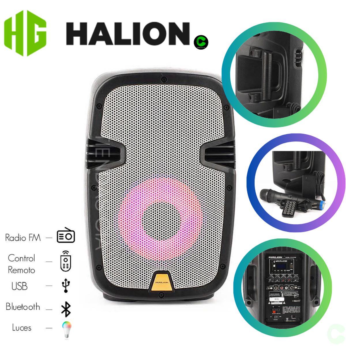 HALION - Parlante Portátil Halion PHA-8MB 400W UHF FM Bluetooth KARAOKE