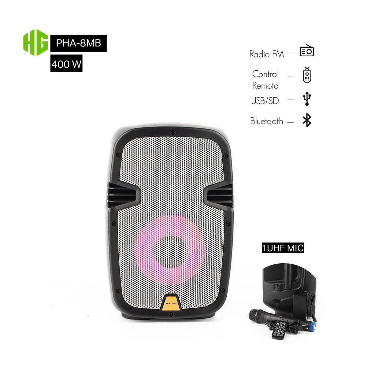HALION - Parlante Portátil Halion PHA-8MB 400W UHF FM Bluetooth KARAOKE