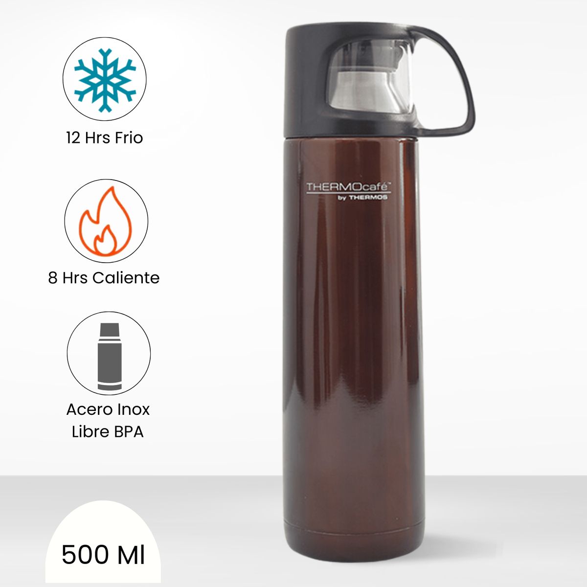 THERMOS - Termo de Bebida con Taza 500ml Café