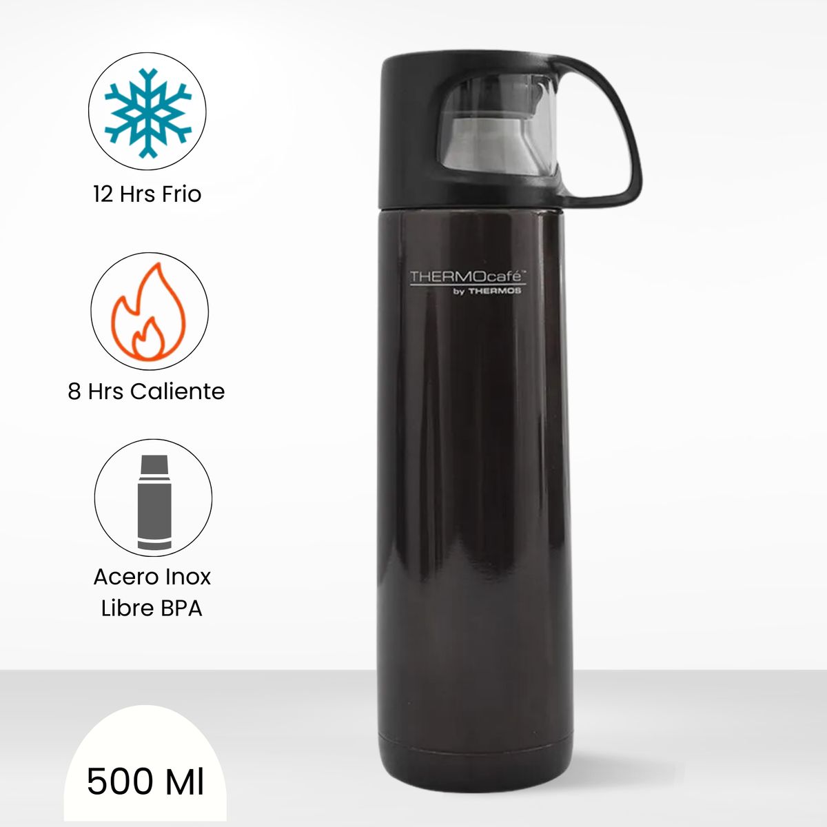 THERMOS - Termo de Bebida con Taza 500ml Negro