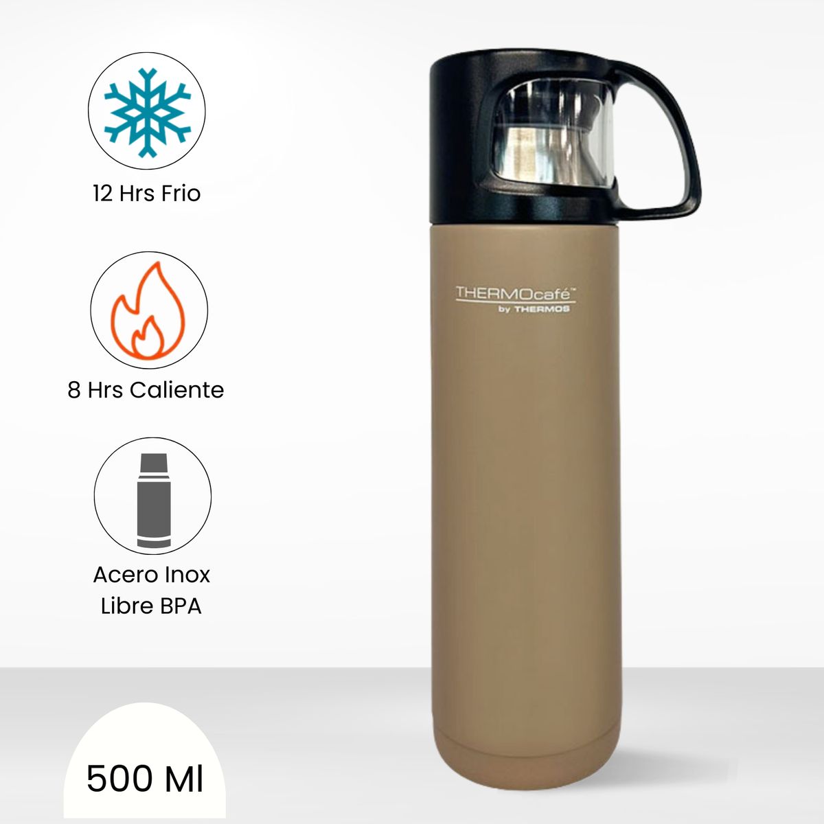 THERMOS - Termo de Bebida con Taza 500ml Moka