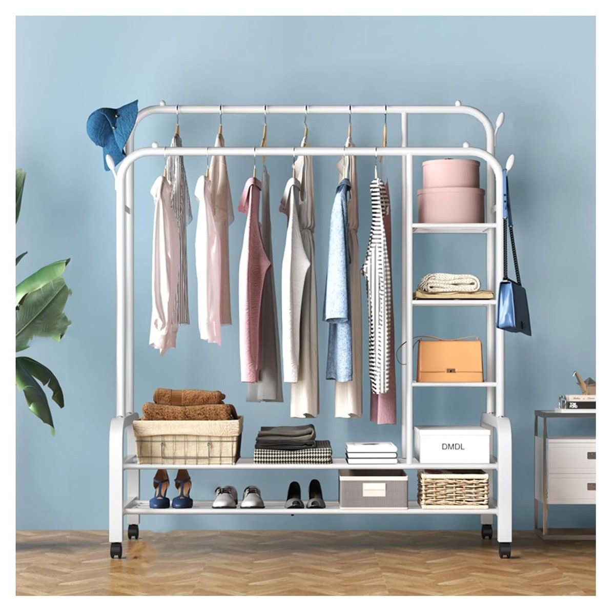 GRETAIL - Perchero Estante Organizador Ropa Zapatos Ruedas Doble FY34 Blanco