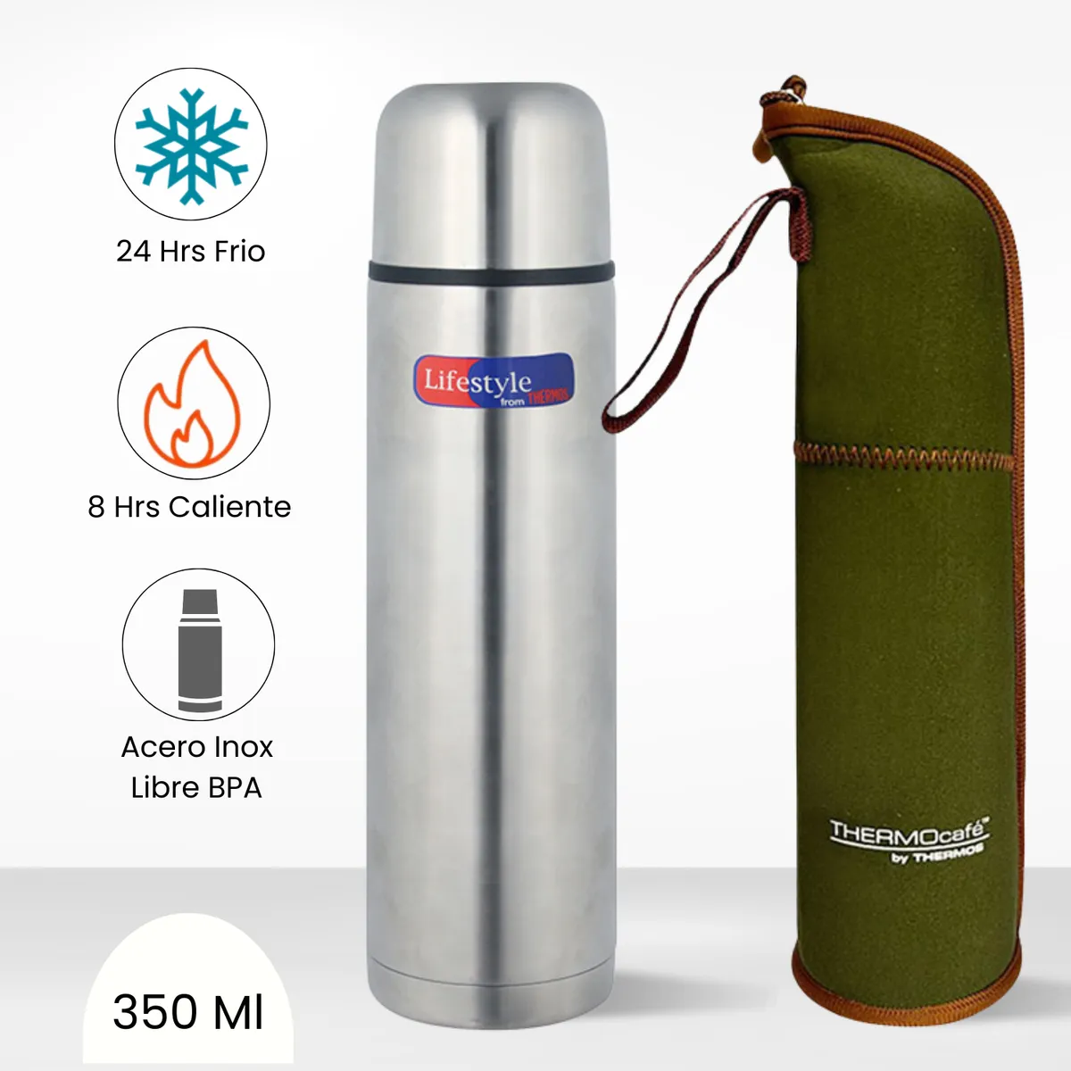 THERMOS - Termo de Bebida Lifestyle + Funda 350ml Plateado