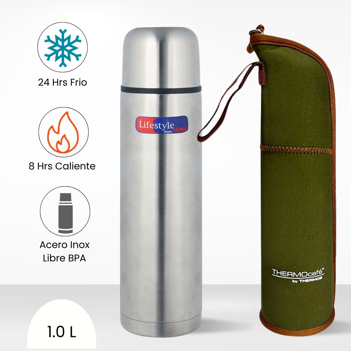 THERMOS - Termo de Bebida Lifestyle + Funda 1.0l Plateado
