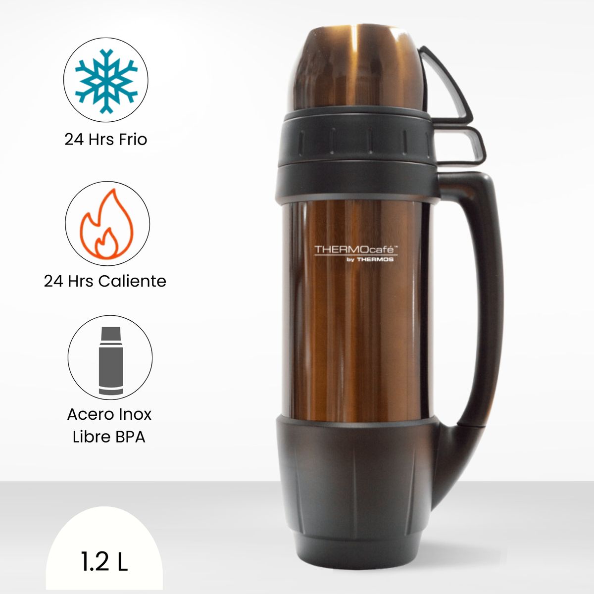 THERMOS - Termo de Bebida con 2 Taza 1.2l Café