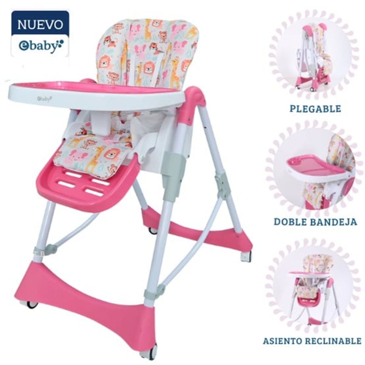 EBABY - Silla de comer regulable Ebaby Lori ROSADO