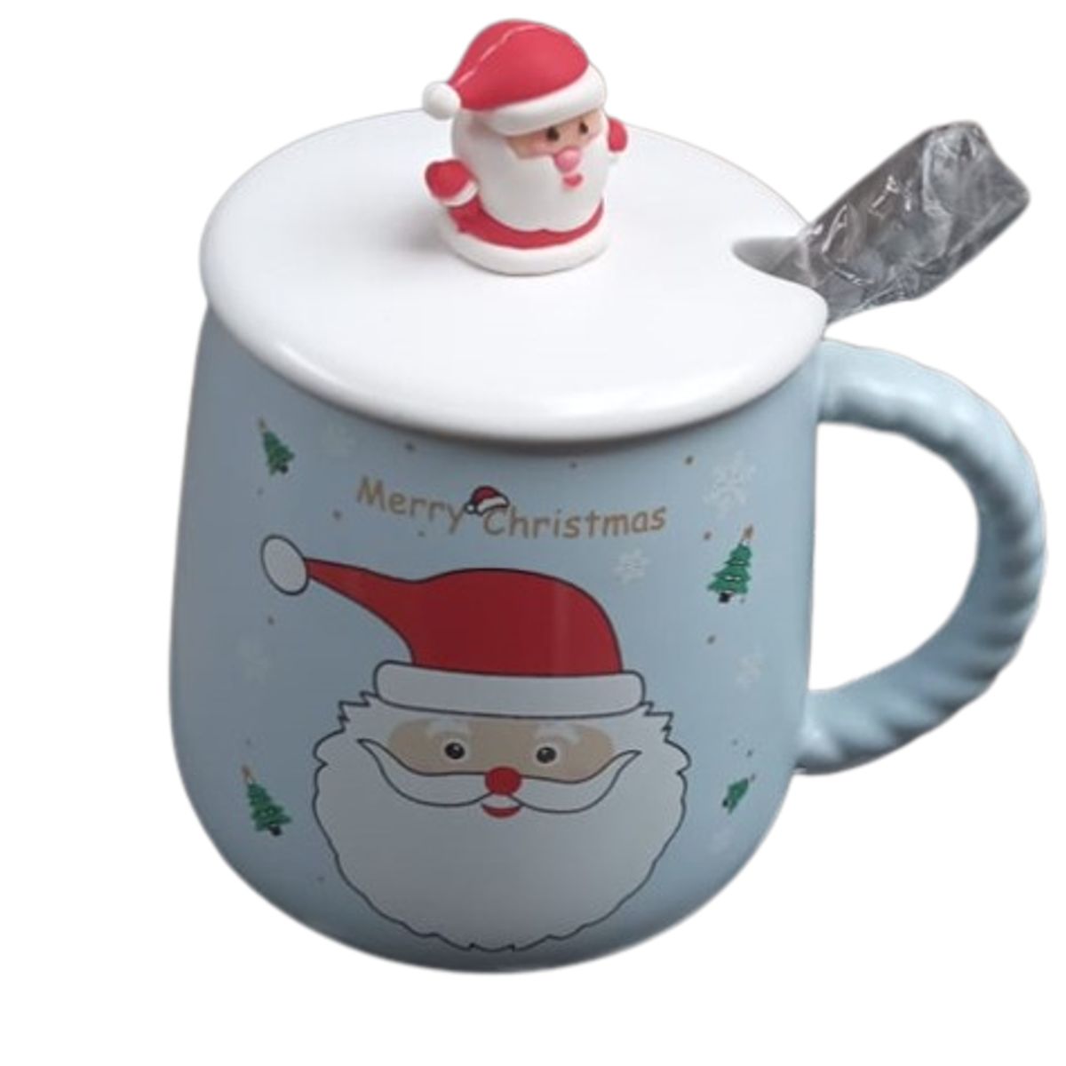 GENERICO - TAZA NAVIDEÑA CON TAPA PAPA NOEL COLOR CELESTE