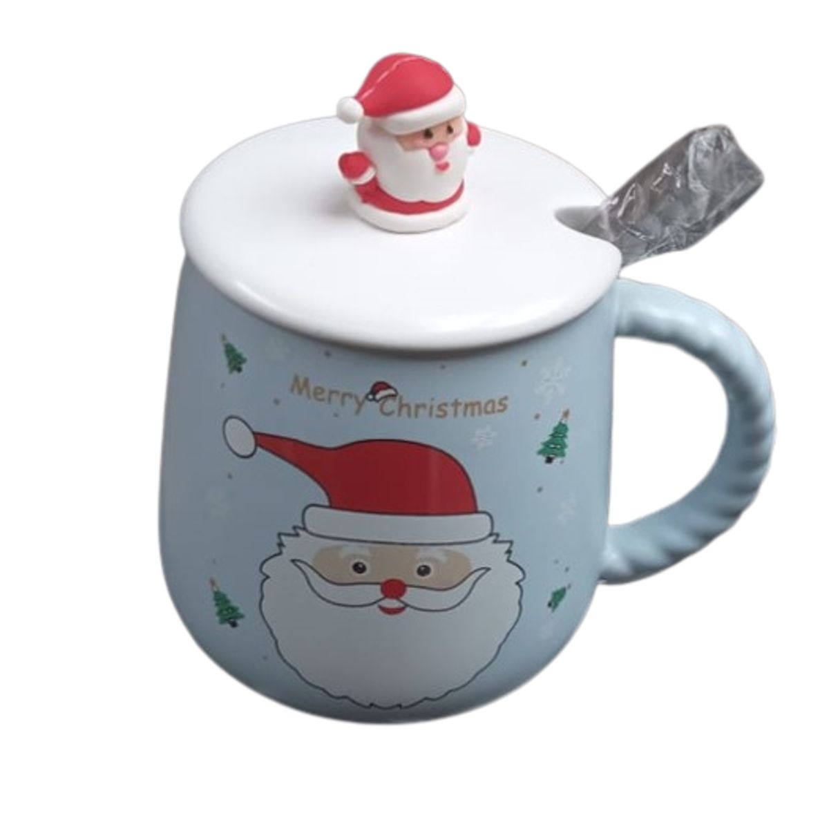 GENERICO - TAZA NAVIDEÑA CON TAPA PAPA NOEL COLOR CELESTE
