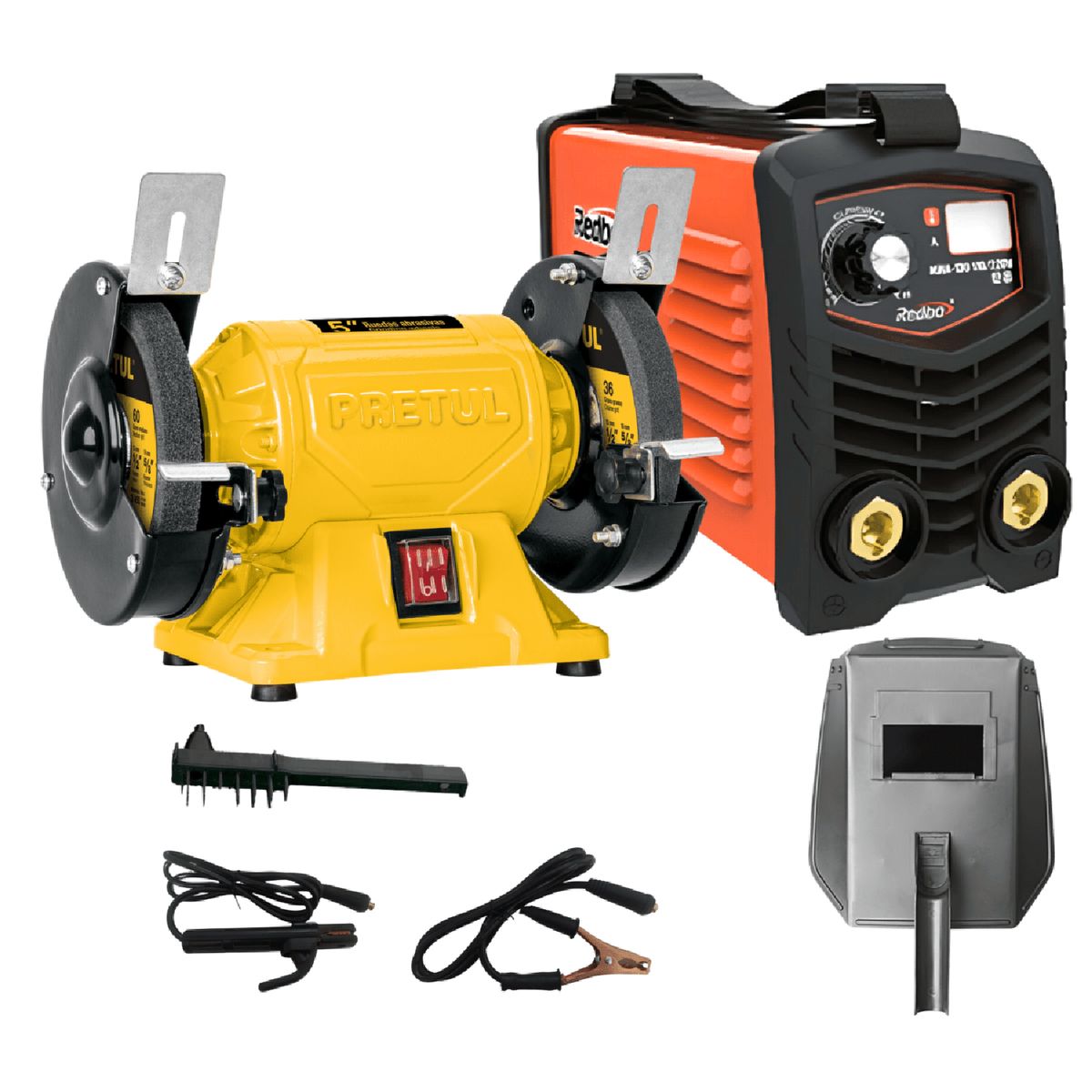REDBO - Soldadora inversora 130 A Redbo + Esmeril de banco 5" Pretul