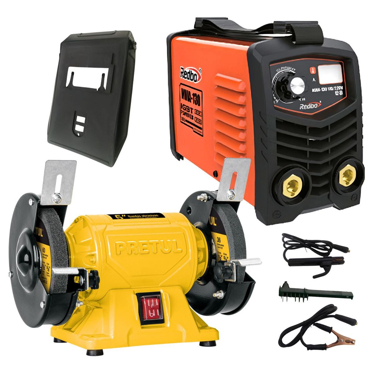 REDBO - Soldadora inversora 130 A Redbo + Esmeril de banco 5" Pretul