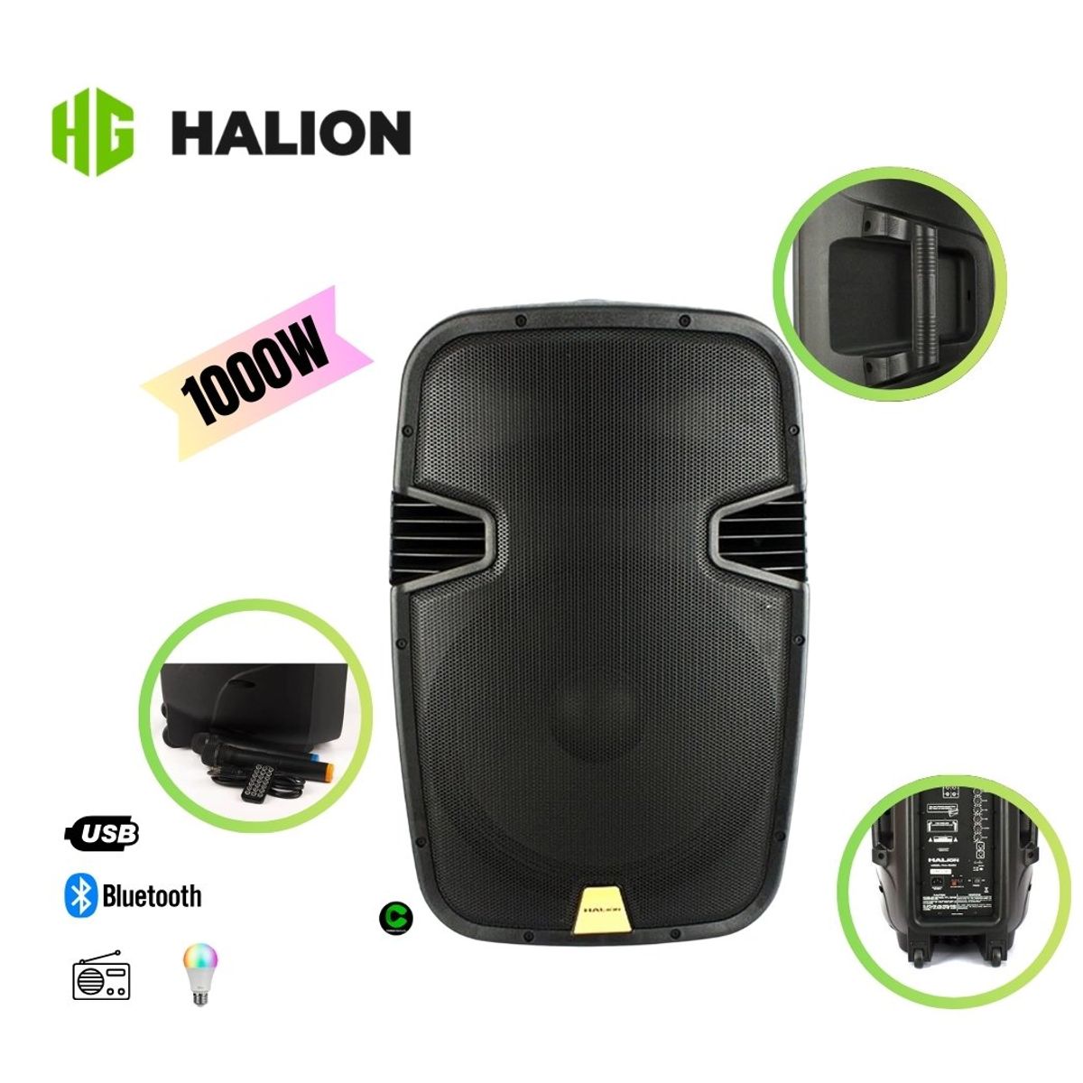 HALION - Parlante activo Halion PHA15MBK 15″ 2UHF MIC Batería