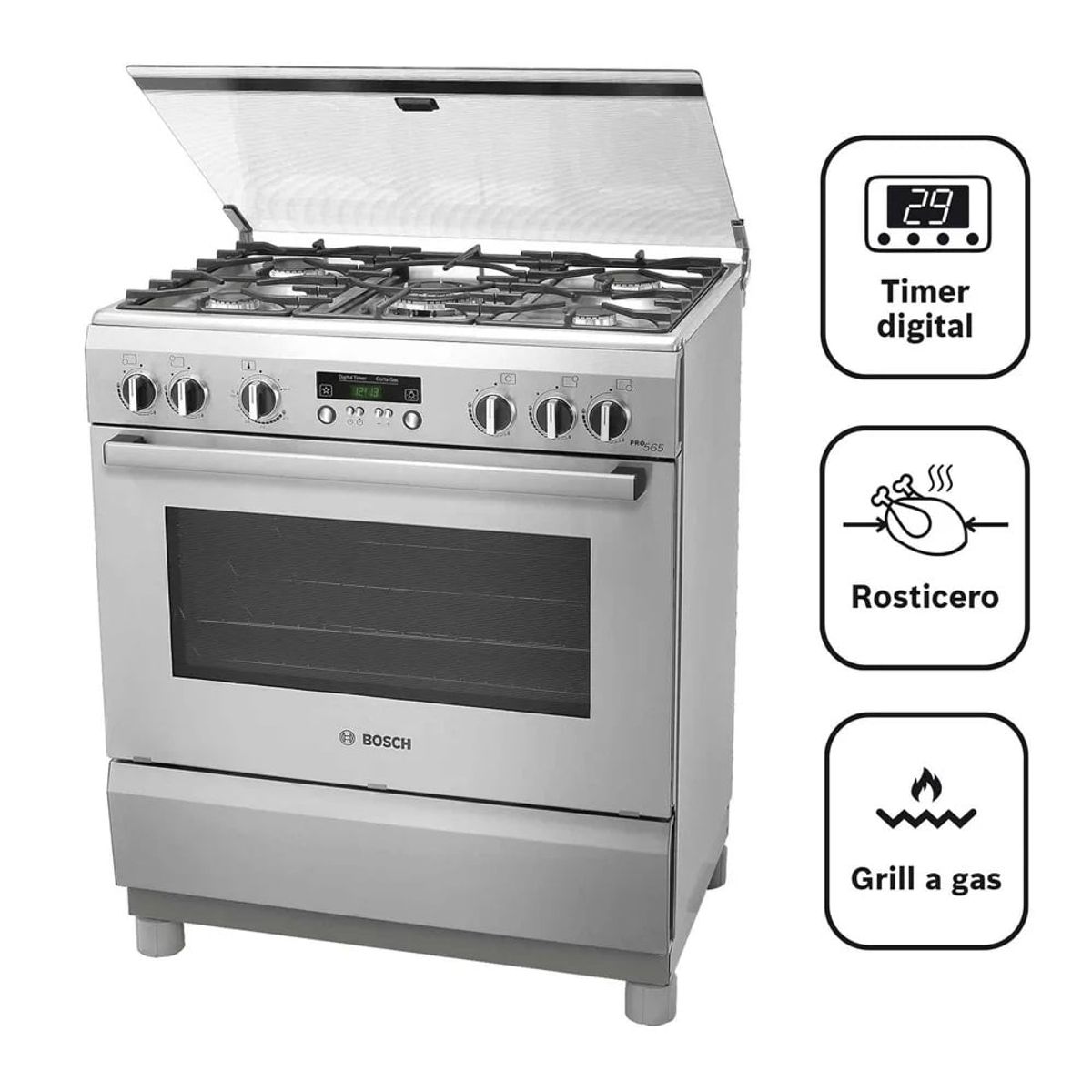 BOSCH - Cocina Bosch PRO565 IX a Gas de Pie 30" 5 Quemadores Acero Inoxidable
