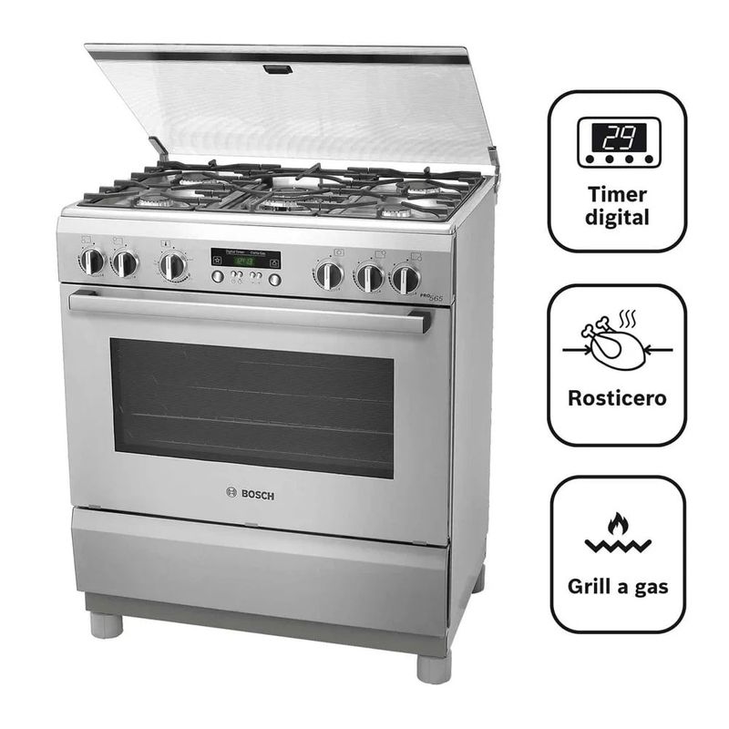 BOSCH - Cocina Bosch PRO565 IX a Gas de Pie 30" 5 Quemadores Acero Inoxidable