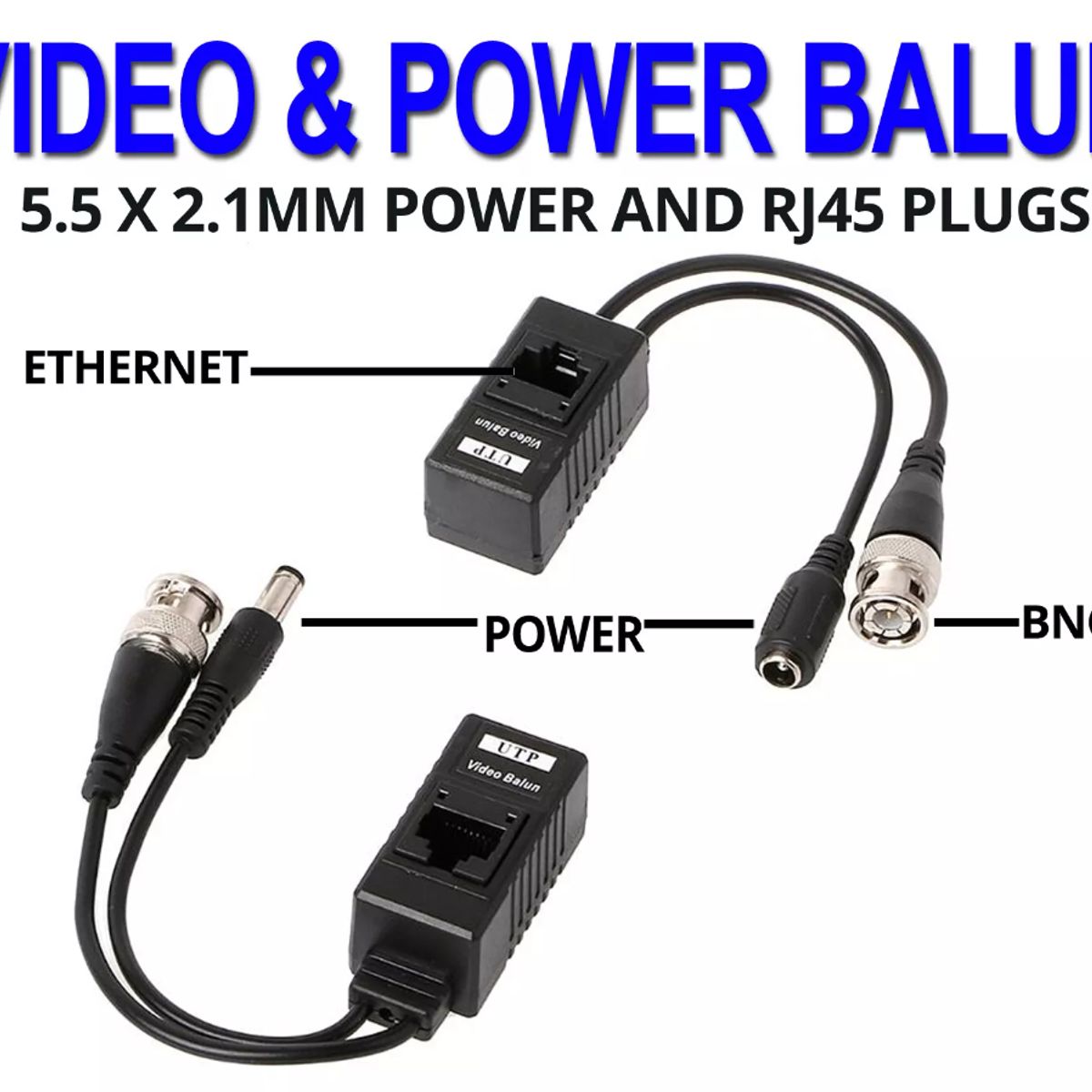GENERICO - Balun de video con conector de alimentación BNC a RJ45 UTP Cat5