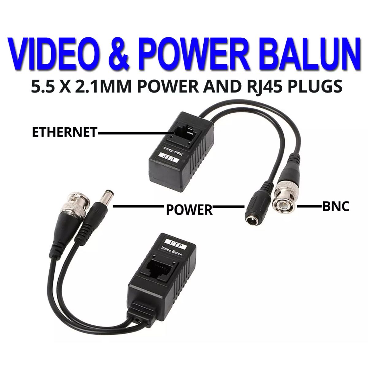 GENERICO - Balun de video con conector de alimentación BNC a RJ45 UTP Cat5