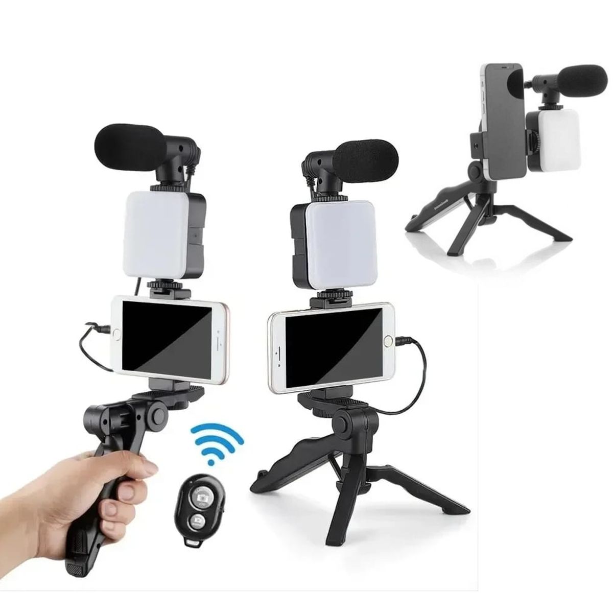 GENERICO - Microfono con Luz Led Recargable Mini Tripode para Celular Camara