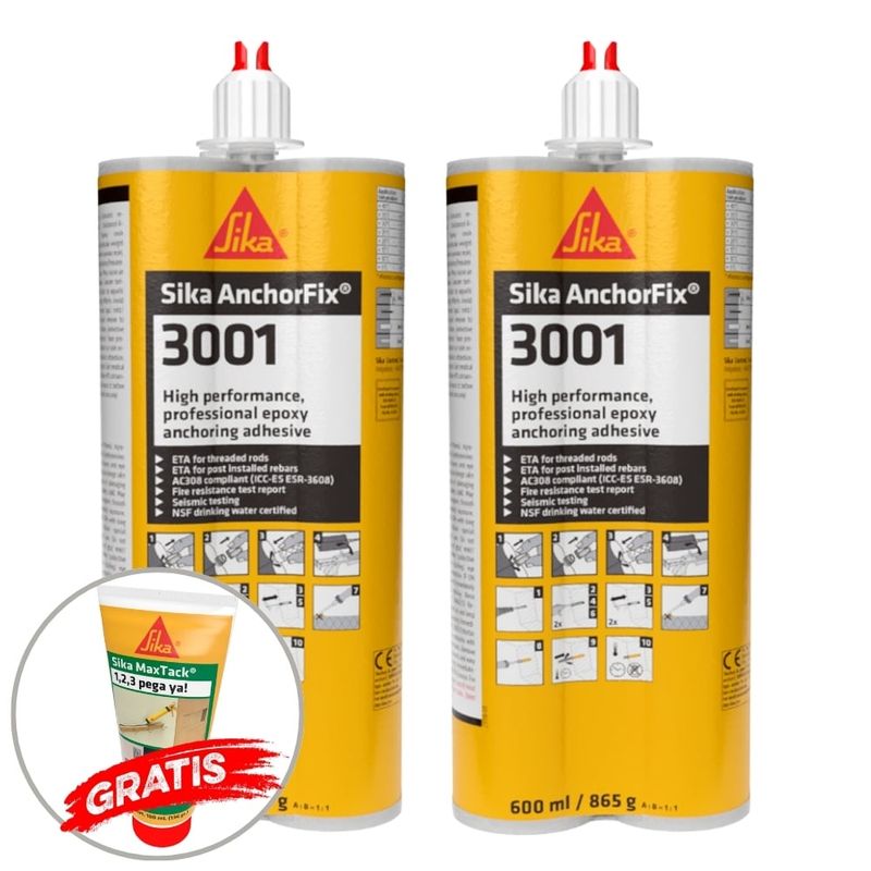 SIKA - Pack 2Und Adhesivo Epóxico para Anclajes Sika Anchorfix 3001 x 600ml