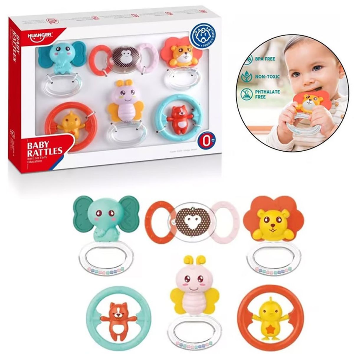 HUANGER - Kit Mordedor Sonajero x 6 Piezas HE0132