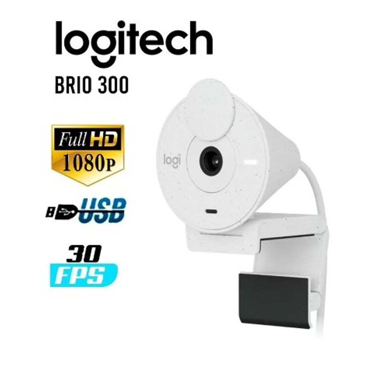 LOGITECH - Cámara Web Logitech Brio 300 Fhd 1080p- Blanco
