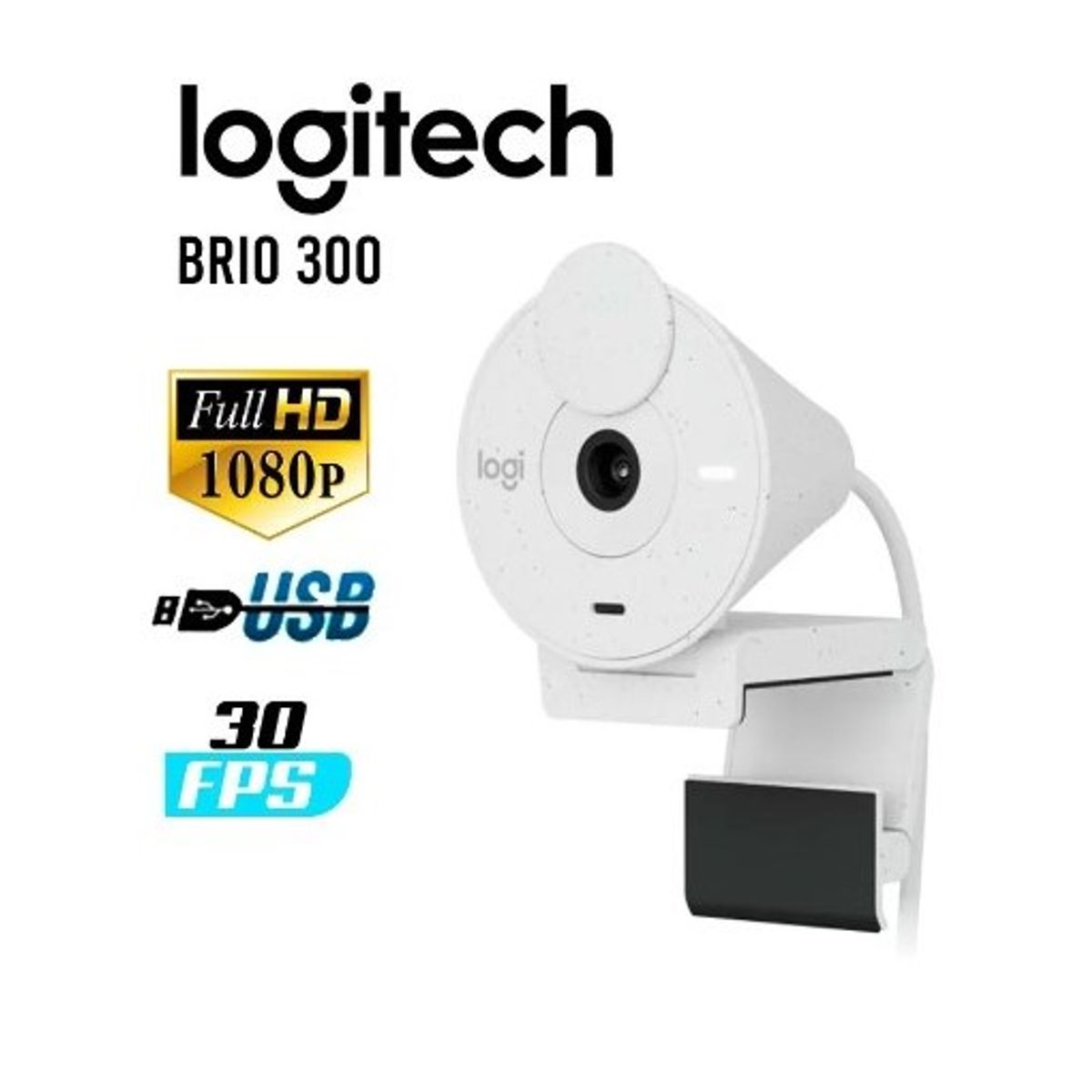 LOGITECH - Cámara Web Logitech Brio 300 Fhd 1080p- Blanco
