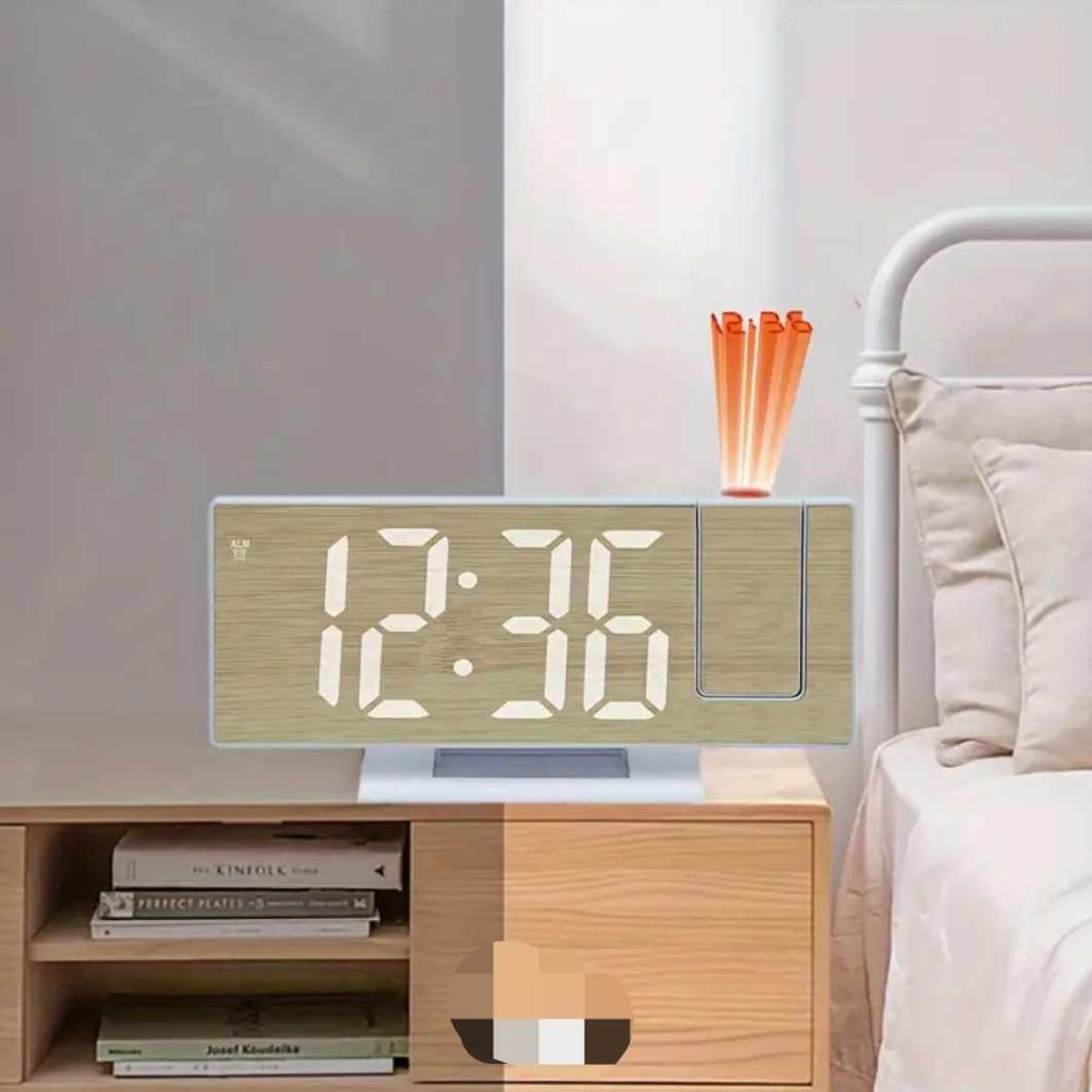 GENERICO - Reloj Digital Despertador con Proyector LED Temperatura Alarma Blanco