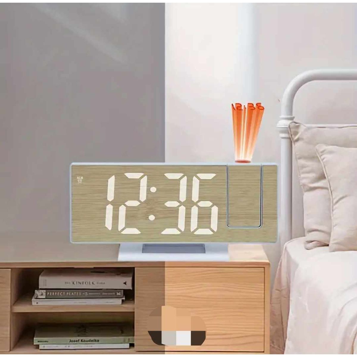 GENERICO - Reloj Digital Despertador con Proyector LED Temperatura Alarma Blanco