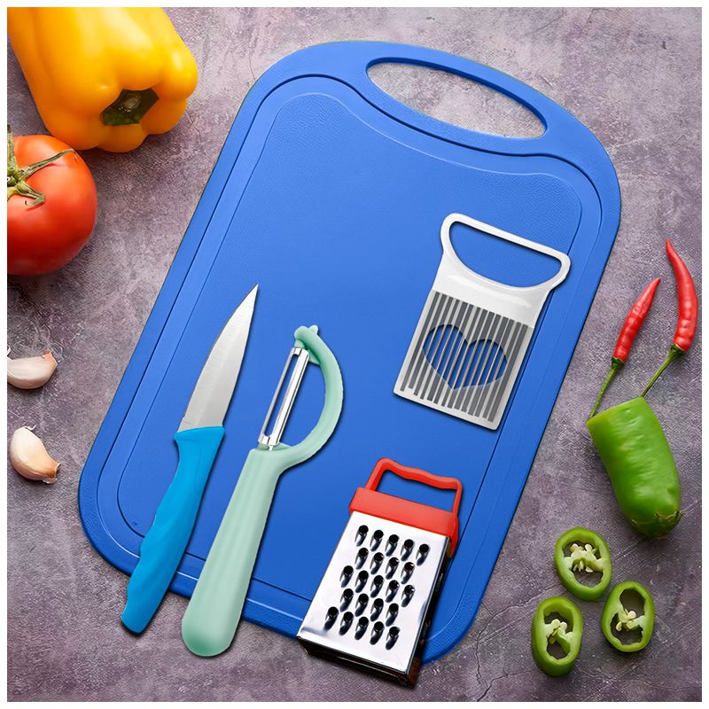 KELLER - Set Tabla de Picar con Rallador Pelador 5 Accesorios A60 Azul