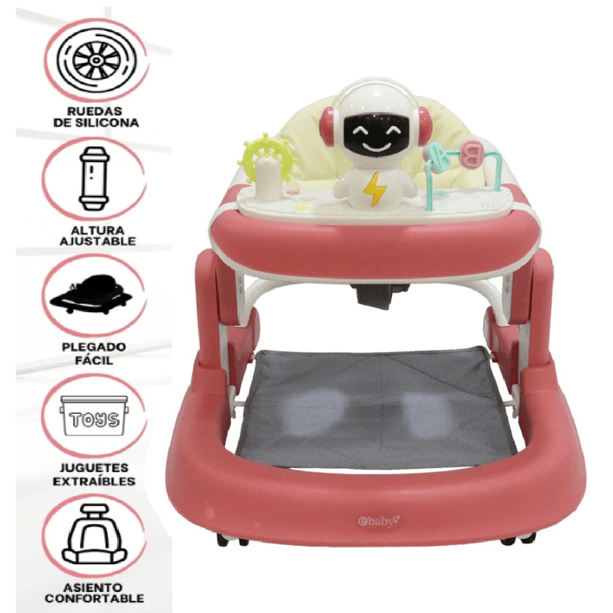 EBABY - Andador Caminador TAMY con  Altura Ajustable Mesa didáctica