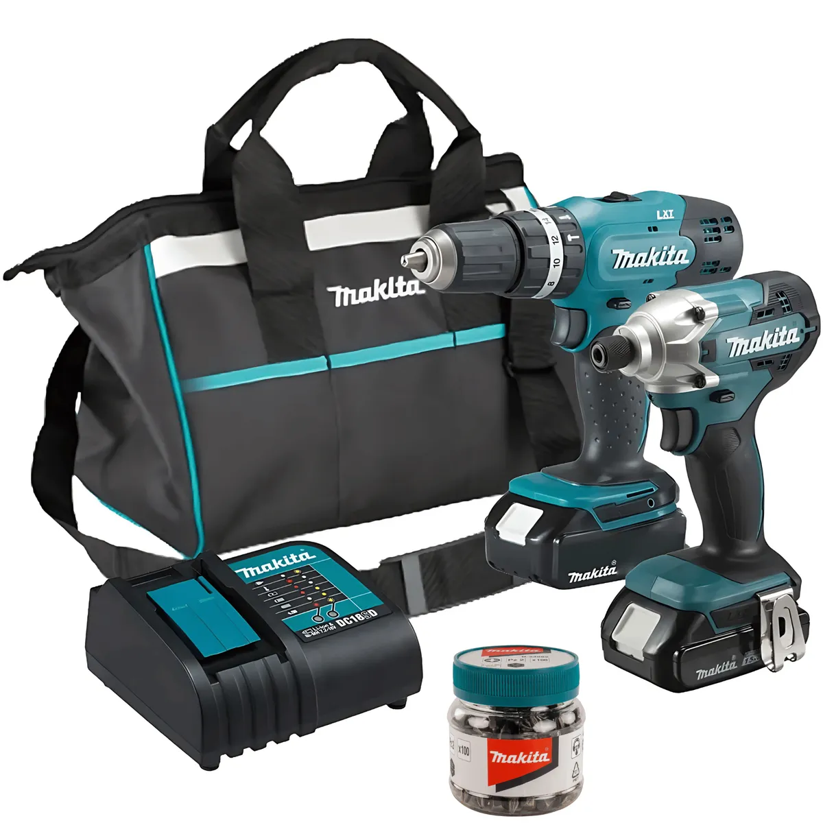 MAKITA - Taladro Dhp453 + Atornillador Dtd156 + 2batcargador + Puntera Makita