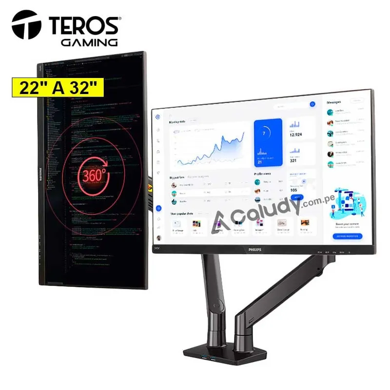 TEROS - Brazo Soporte para 2 monitores Teros TE7114 de 22" a 32"