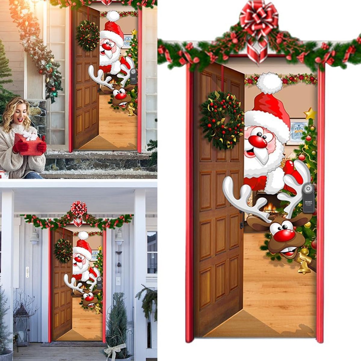 GENERICO - Fundas navideñas para puerta decoración de navidad santa
