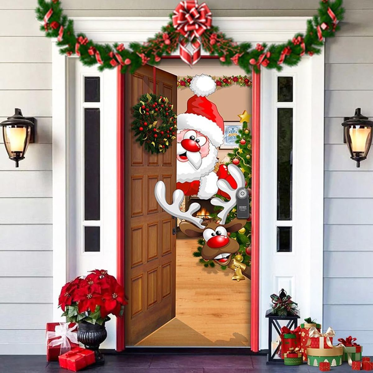 GENERICO - Fundas navideñas para puerta decoración de navidad santa