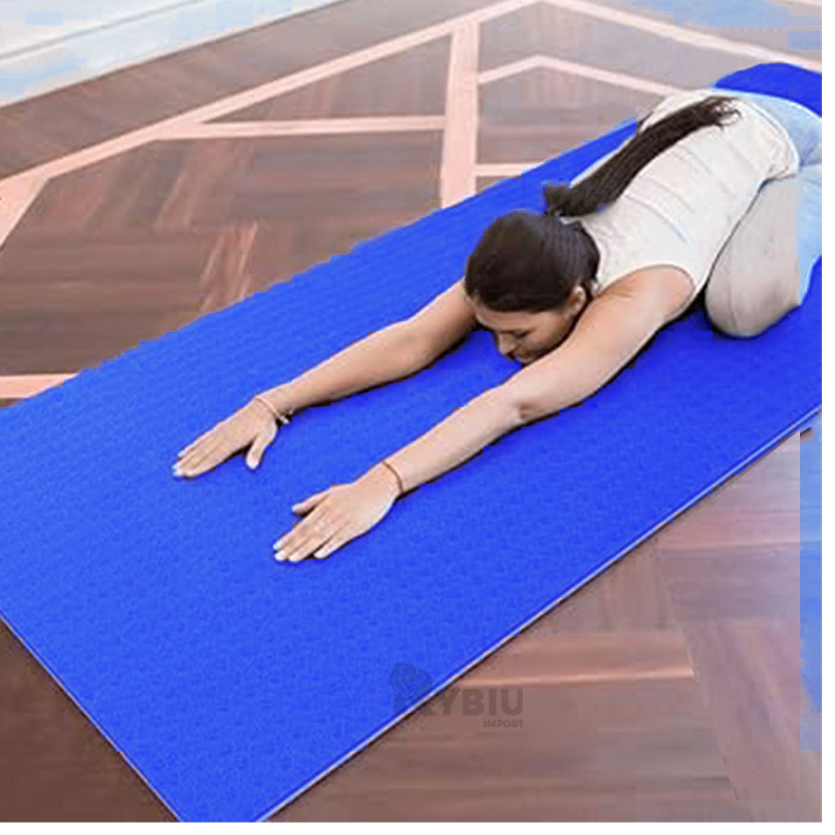 RYBIU IMPORT - Mat Fitness 6mm de Ejercicio de Color Azul Y+Papel de Regalo