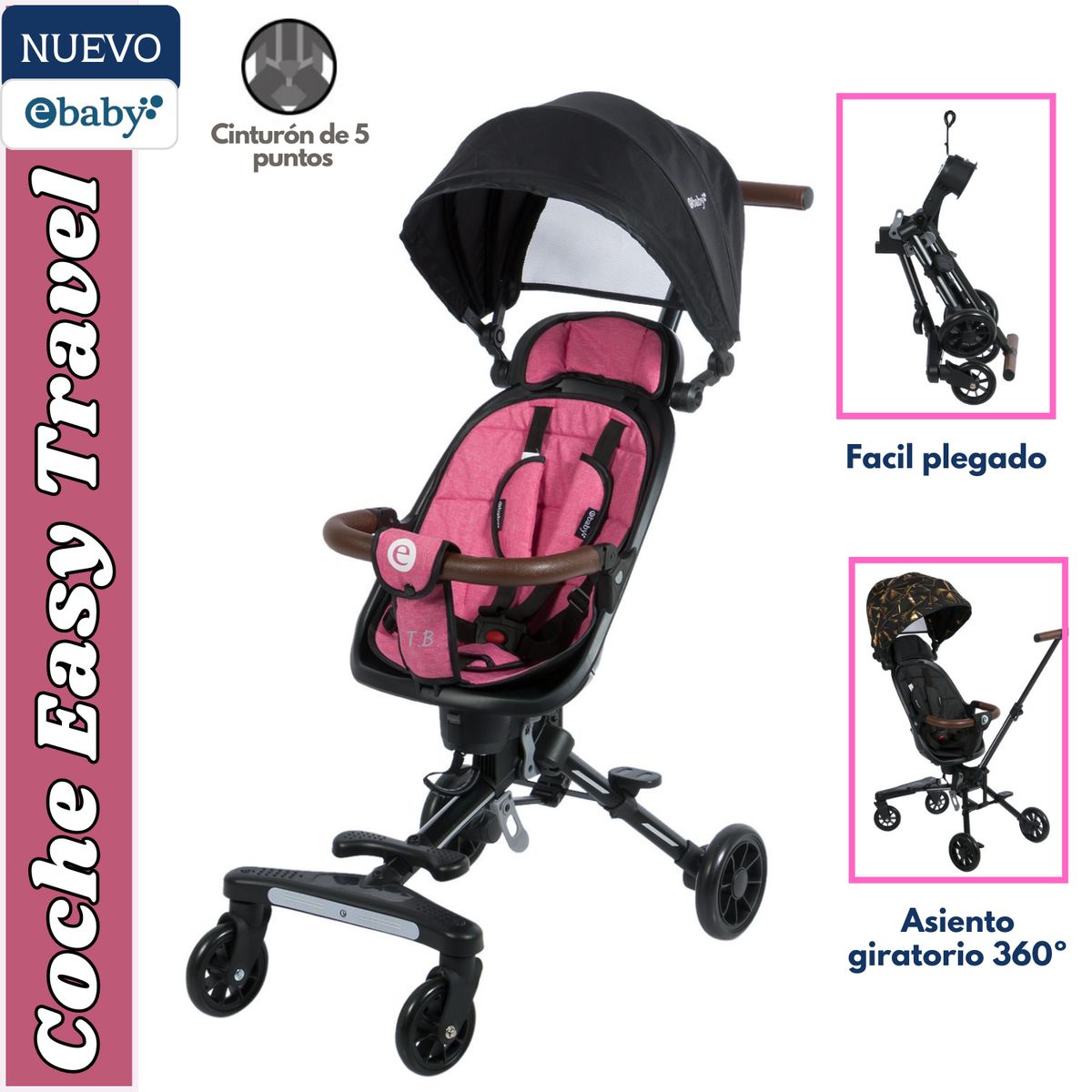 EBABY - COCHE PLEGABLE EASY TRAVEL ROSADO EBABY