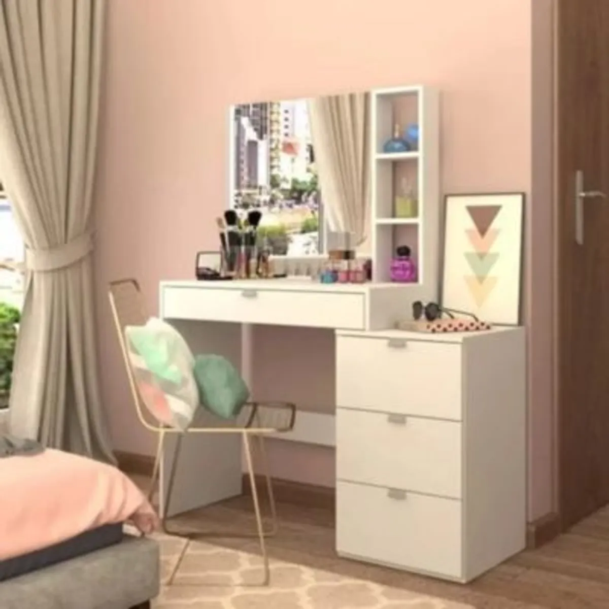 R&R MUEBLES - Tocador Moderno Bolaño 4 Cajones Blanco R&R Muebles