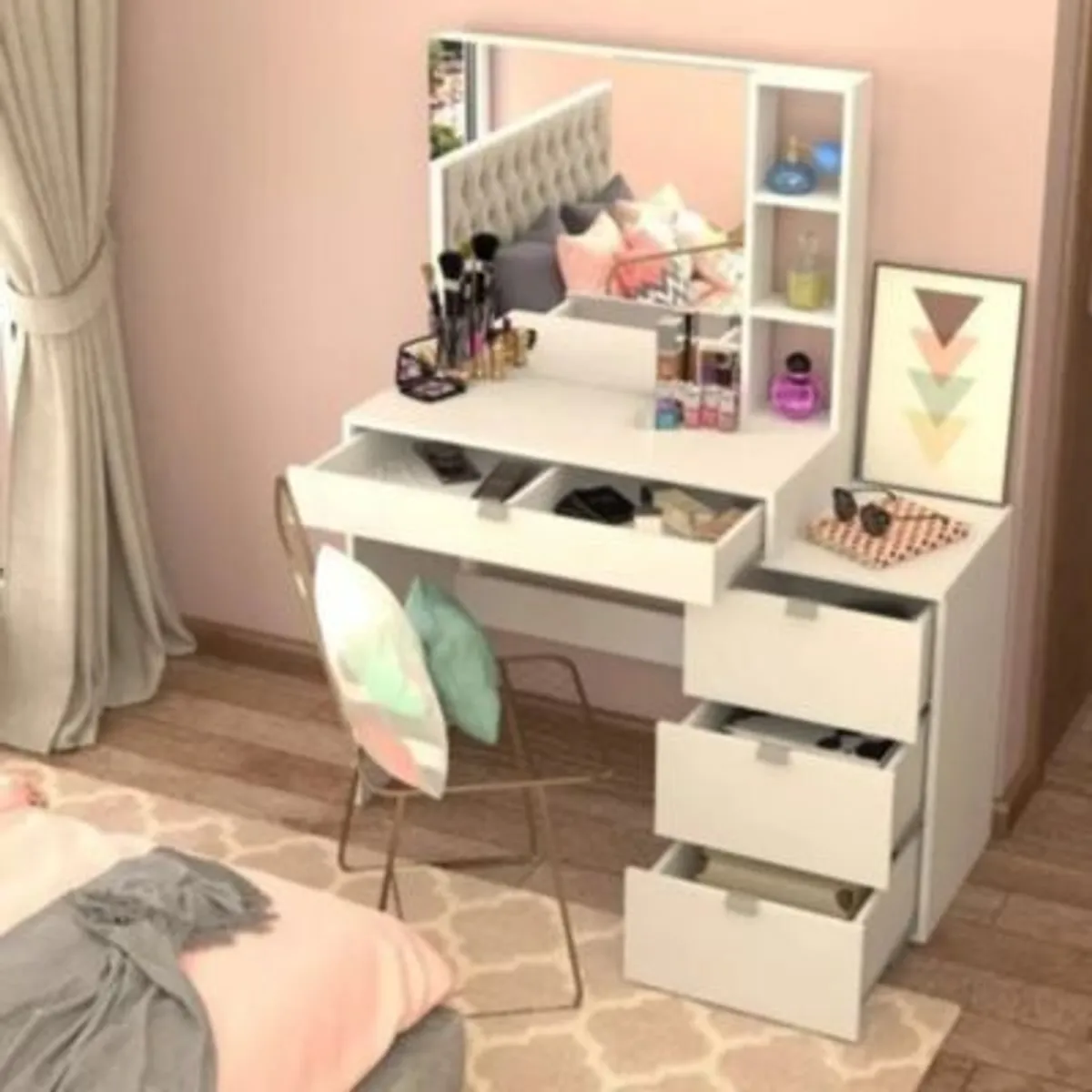 R&R MUEBLES - Tocador Moderno Bolaño 4 Cajones Blanco R&R Muebles