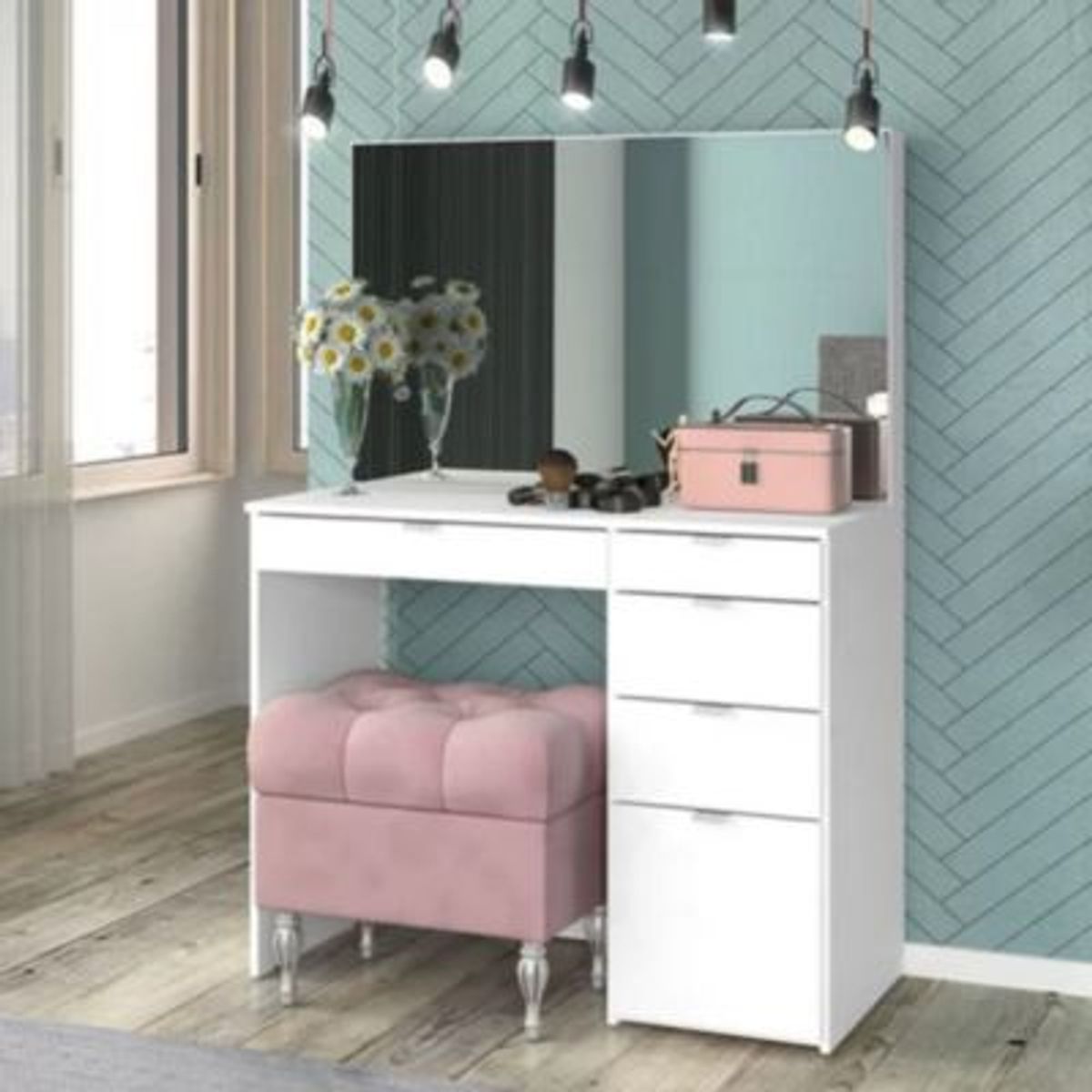 GENERICO - Tocador Moderno Nieves 5 Cajones Blanco R&R Muebles