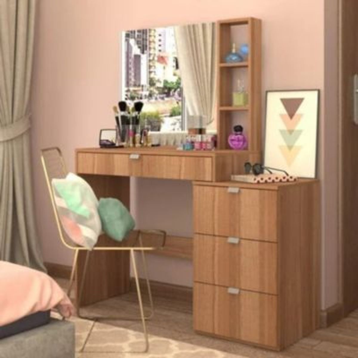 GENERICO - Tocador moderno Bolaño 4 Cajones Marrón R&R Muebles