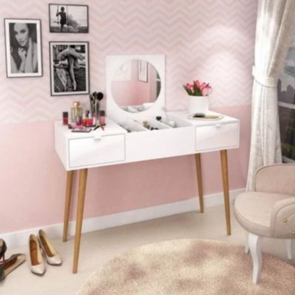 R&R MUEBLES - Tocador Vintage Leyla 118cm Blanco R&R MUEBLES