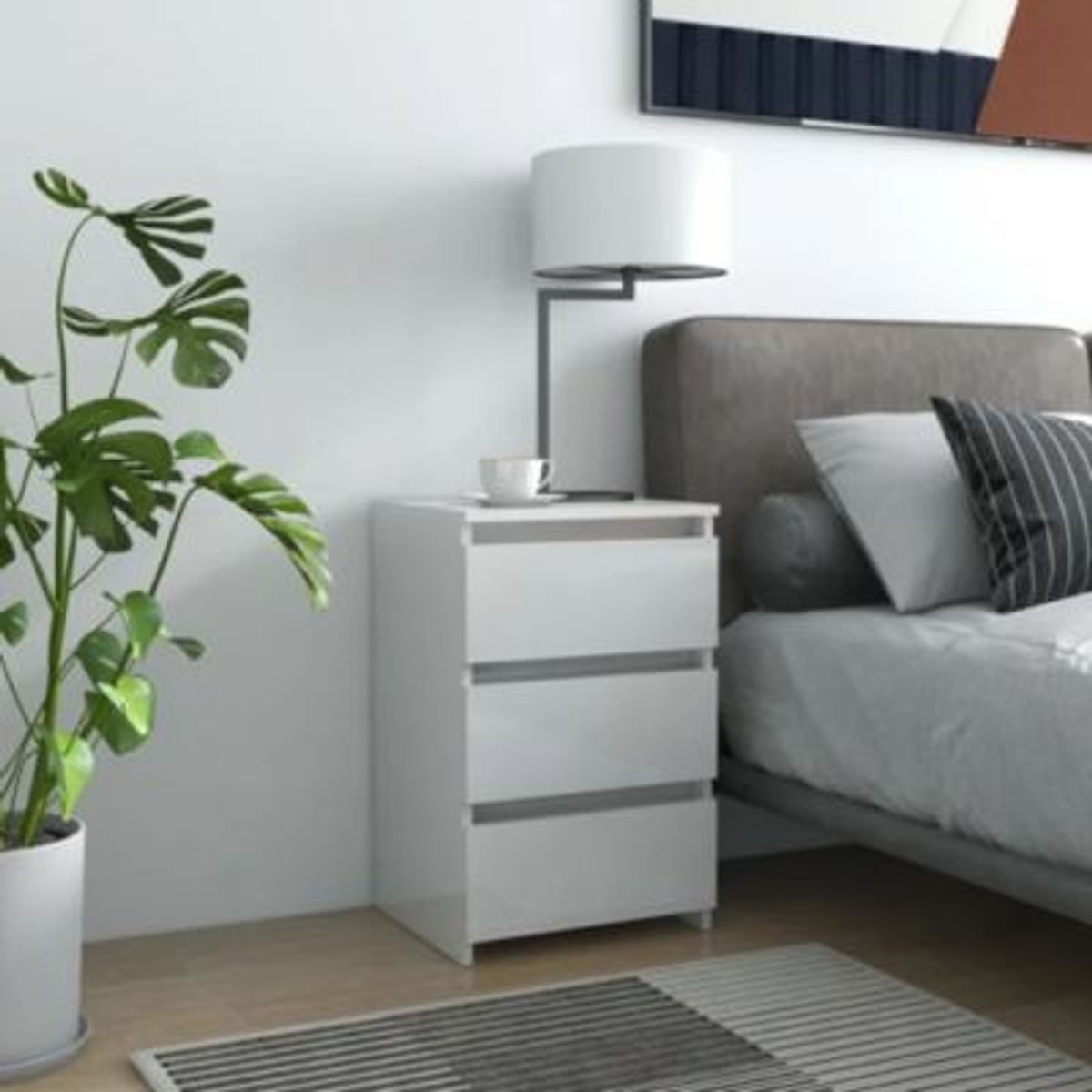 GENERICO - Velador Moderno Blanco Sofi 3 Cajones R&R MUEBLES