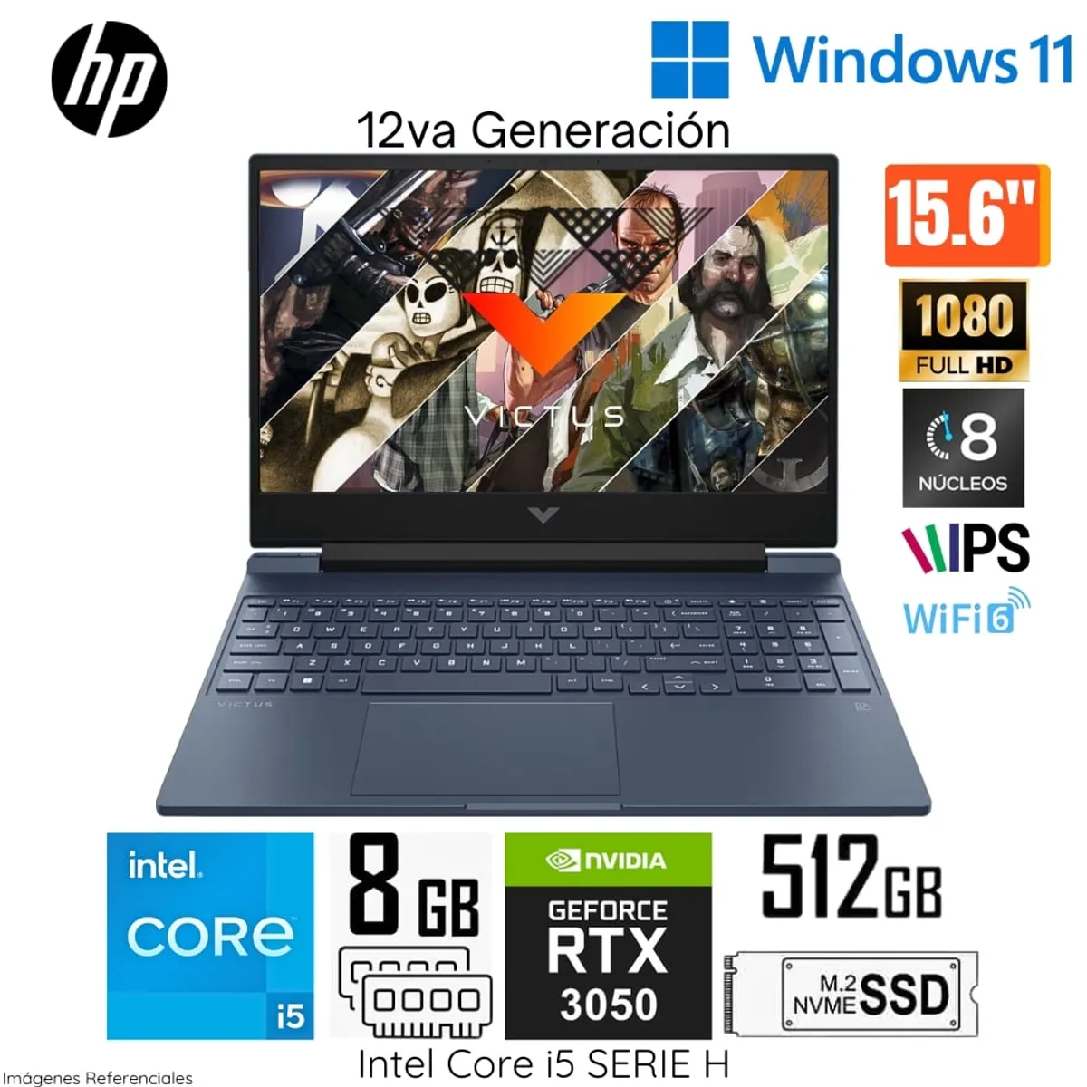 HP - Laptop HP Victus 15-FA0021LA Intel Core i5 12450H 8GB RAM 512GB SSD RTX 3050 4GB 15.6" FHD Win 11