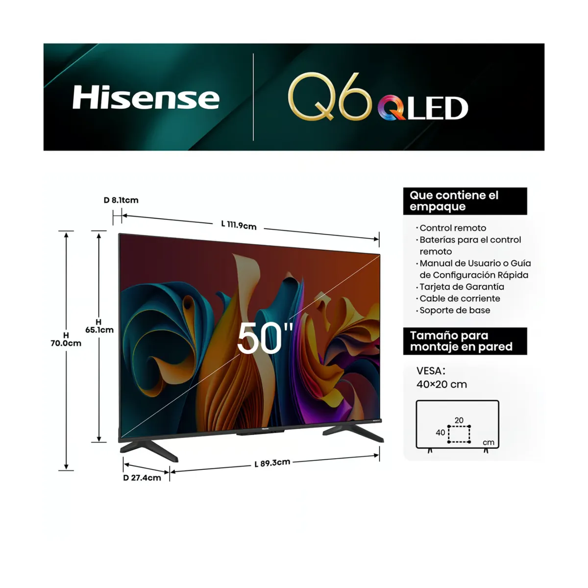 HISENSE - TELEVISOR HISENSE SMART TV 50 QLED 4K UHD 50Q6N